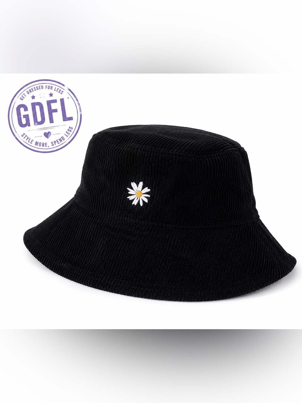 Art Class Black Corduroy Daisy Bucket Hat Girls One Size Soft NWOT Trendy